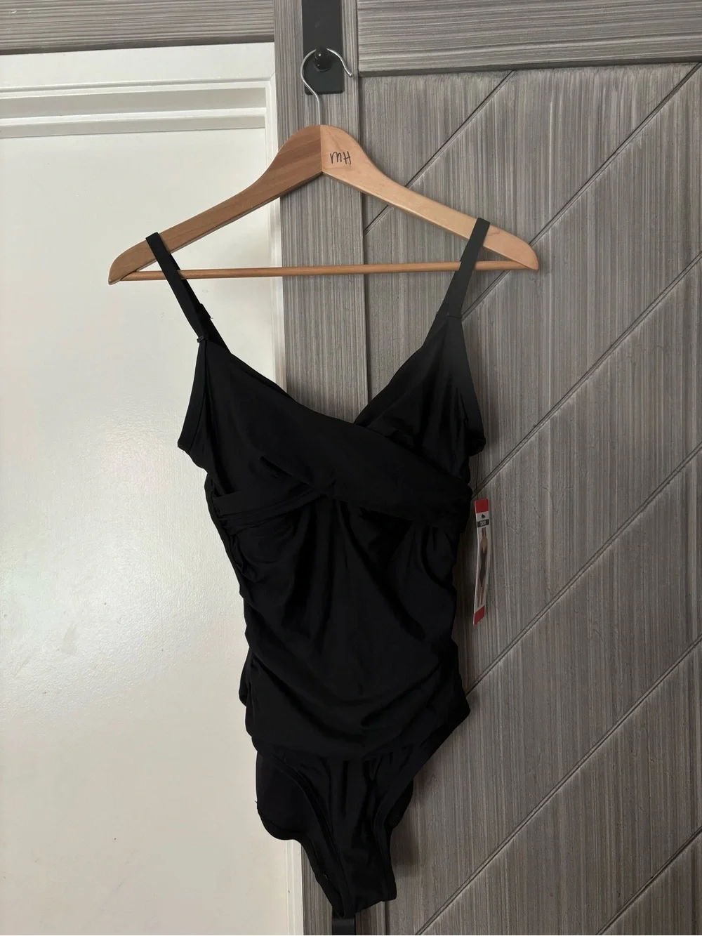 NWT DKNY Black One-Piece Twist Wrap Front Swimsuit Size Medium - Picture 2 of 12